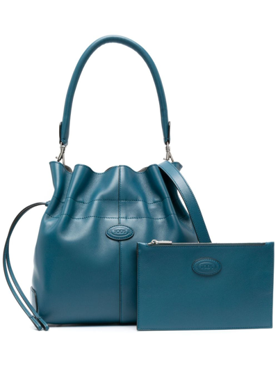 Tod's Logo-patch Leather Bucket Bag In Blue