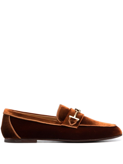 Tod's Logo-detail Velvet Loafers In Dark Caramel