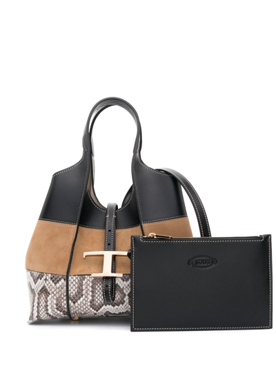 Tod's Timeless Snakeskin Print Tote Bag In Brown