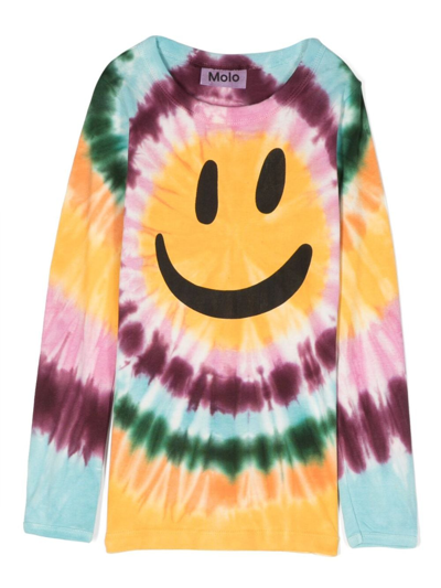 Molo Kids' Multicolor T-shirt For Girl With Smiley In Mimosa Tie Dye