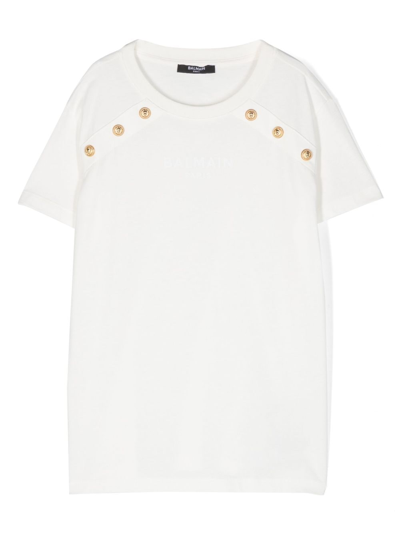 Balmain Kids' Logo-print Cotton T-shirt In White