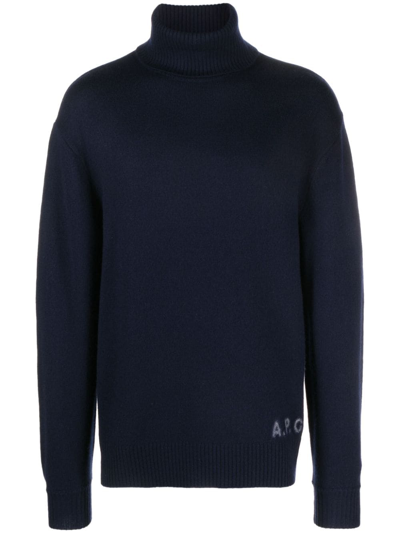 Apc Logo-print Wool Jumper In Blue