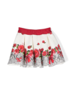 Monnalisa Logo-waistband Floral-print Skirt In White