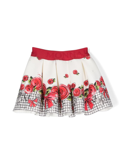 Monnalisa Babies' Logo-waistband Floral-print Skirt In Cream + Ruby Red