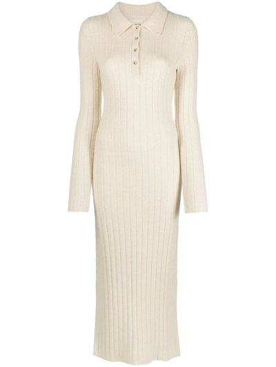 Khaite Hans Ribbed-knit Cashmere Maxi Dress In White