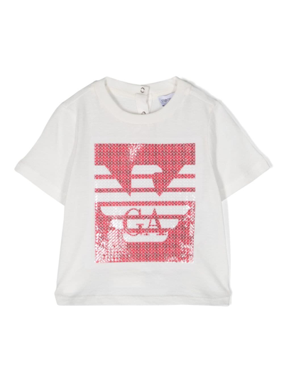 Emporio Armani Babies' Sequin-embellished Logo T-shirt In White