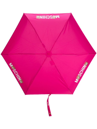 Moschino Logo-print Compact Umbrella In Pink