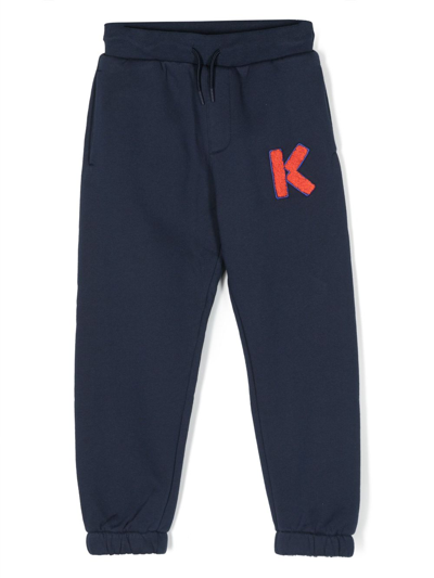 Kenzo Kids' Logo-patch Track Trousers In Blue