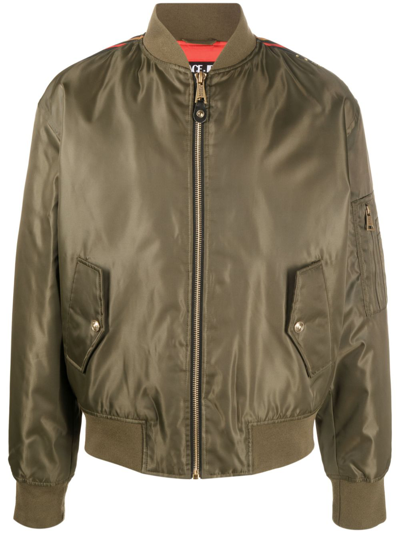 Versace Jeans Couture Logo-print Zip-fastening Bomber Jacket In Khaki