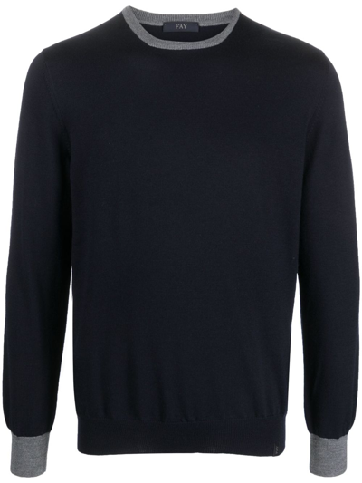 Fay Elbow-patch Knitted Jumper In Blue