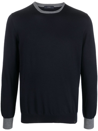 Fay Elbow-patch Knitted Jumper In (blu Navy)(grigio Blu)