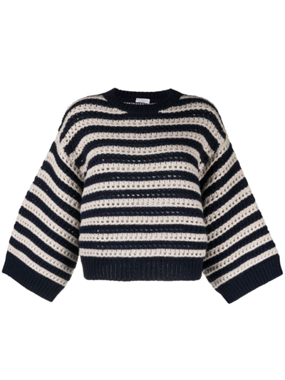 Brunello Cucinelli Striped Knitted Jumper In Blue