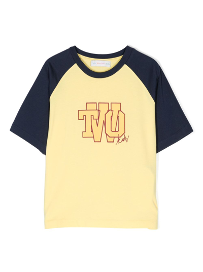 There Was One Kids' Logo-print Cotton T-shirt In Yellow