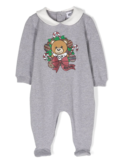 Moschino Babies' Teddy Bear-print Cotton Pajamas In Grey