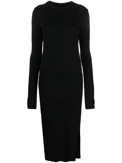 Thom Krom Side-slit Long-sleeve Fitted Dress In Black