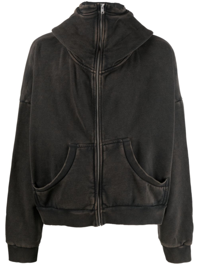 Entire Studios Washed Cotton Full-zip Hoodie In Black