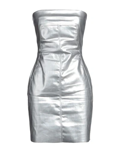 Rick Owens Woman Mini Dress Silver Size 6 Cotton, Elastomultiester, Rubber