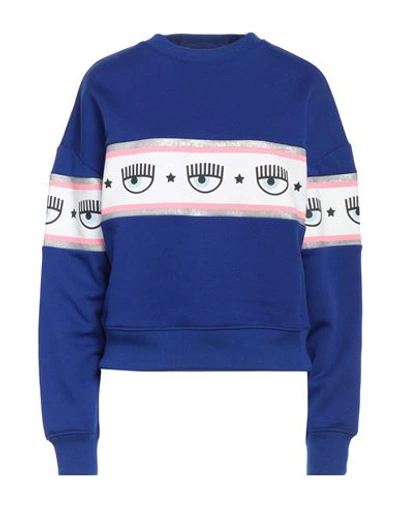 Chiara Ferragni Woman Sweatshirt Blue Size Xl Polyester, Cotton