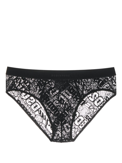 Dsquared2 Logo-embroidered Lace Briefs In Black