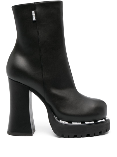 Moschino 160mm Platform Leather Boots In 000 - Nero