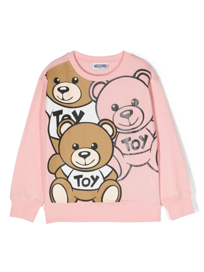 Moschino Kids' Teddy Bear 图案棉卫衣 In Pink