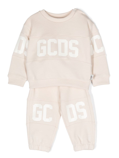 Gcds Babies' Logo-print Cotton Tracksuit In Neutrals