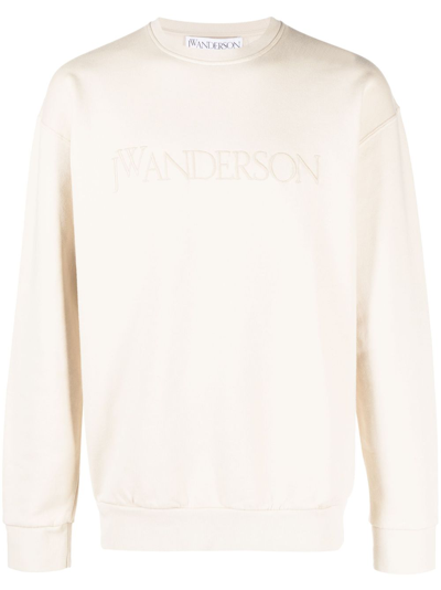 Jw Anderson Logo-embroidered Cotton Sweatshirt In Beige
