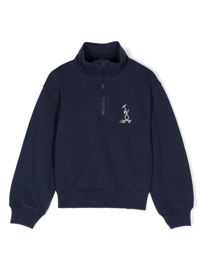 There Was One Kids' Logo-embroidered Half-zip Sweatshirt In Blue