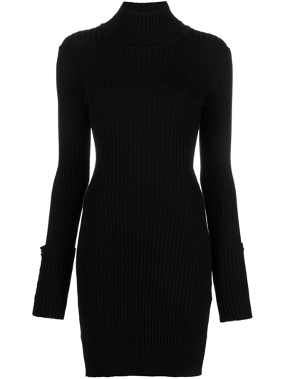 Rabanne High-neck Ribbed-knit Minidress In Black