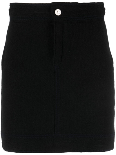 Barrie Contrast-stitch Ribbed Mini Skirt In Black