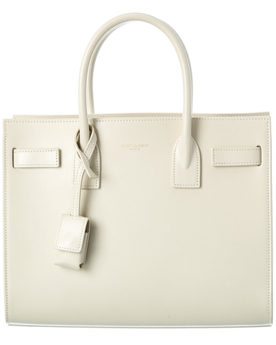 Saint Laurent Sac De Jour Nano Shiny Leather Satchel Bag In White