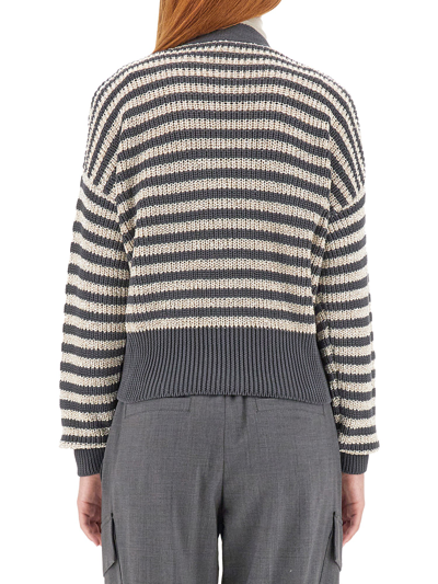 Brunello Cucinelli Striped Cardigan In Grey