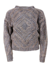 FABIANA FILIPPI CREWNECK SWEATER IN SOFT AND PRECIOUS WOOL BLEND WITH MELANGE WORKMANSHIP EMBELLISHED WITH BRIGHT LU