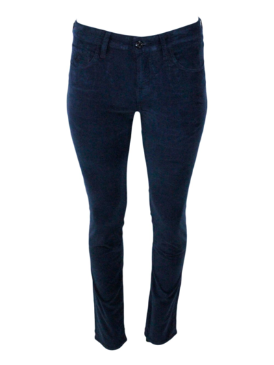 Jacob Cohen Kimberly Cigarette Cut Trousers In Soft Smooth Stretch Velvet With 5 Pockets With Zip And Button Clo In Blu