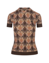 ETRO BROWN KNIT T-SHIRT WITH PAISLEY PRINT