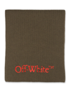Off-white Virgin Wool Scarf With Embroidered Logo In Army Green
