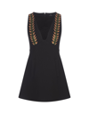 ETRO BLACK WOOL MINI DRESS WITH FLORAL EMBROIDERY
