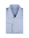 ETRO LIGHT BLUE SHIRT WITH EMBROIDERED LOGO AND PRINTED UNDERCOLLAR