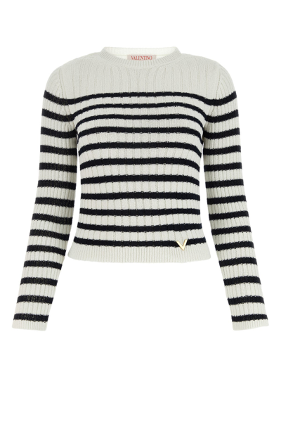 Valentino Striped Viscose Blend Knit Sweater In Black