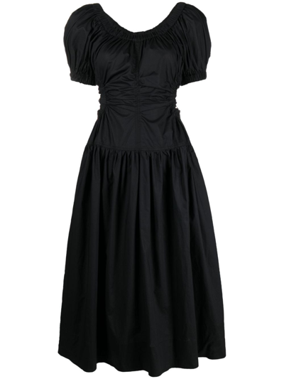 Ulla Johnson Golda Cutout Gathered Cotton-poplin Midi Dress In Black