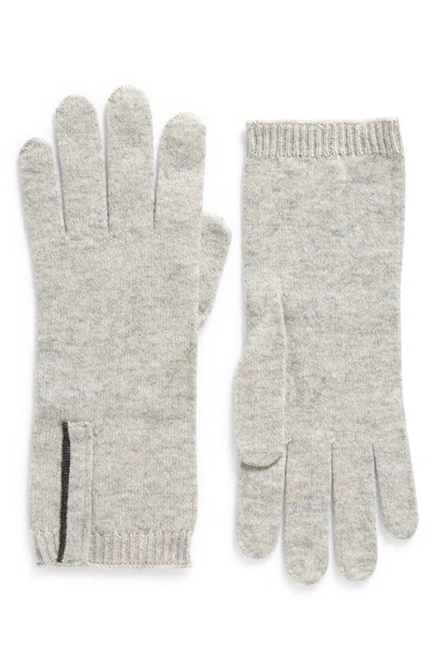 Brunello Cucinelli Monili Detail Cashmere Gloves In C8920 Greige