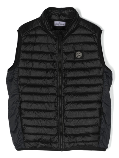 Stone Island Kids' Compass-motif Padded-design Gilet In Black