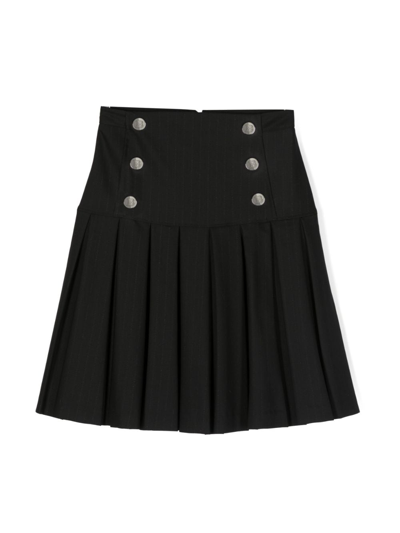 Balmain Kids' Button-detail Pleated Skirt In Black