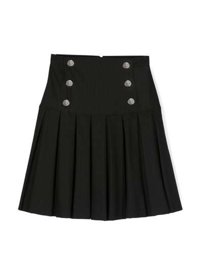 Balmain Button-detail Pleated Skirt In Black