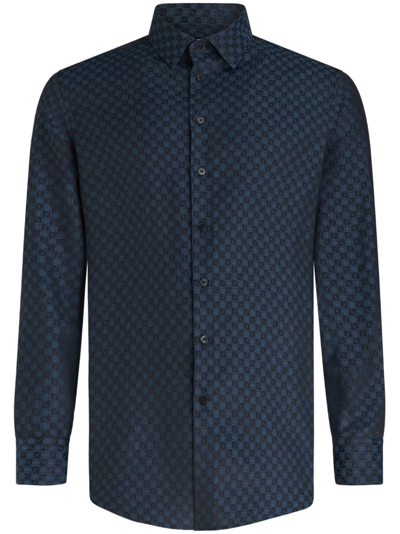 Etro Geometric-print Cotton Shirt In Blue