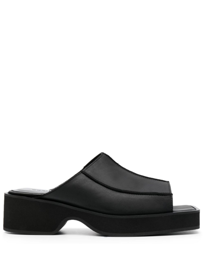 Eckhaus Latta Frame 55mm Slip-on Leather Sandals In Black