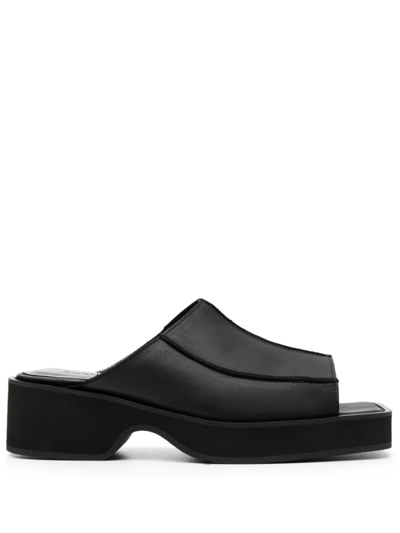 Eckhaus Latta Frame 55mm Slip-on Leather Sandals In Grey Split Leather