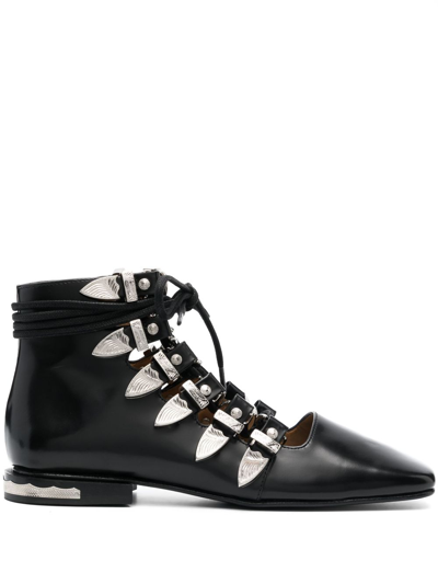 Toga Buckled Lace-up Leather Sandals In Black