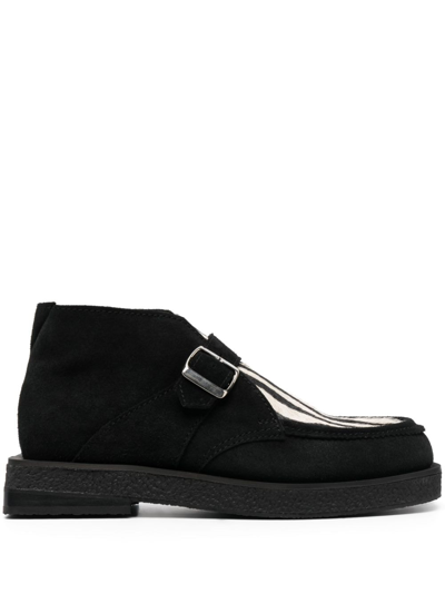 Ahluwalia Gangan 30mm Leather Ankle Boots In Black White Fur Black Suede