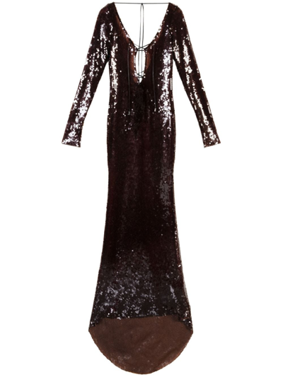 16arlington Solarium Sequined Lace-up Long Dress In Brown